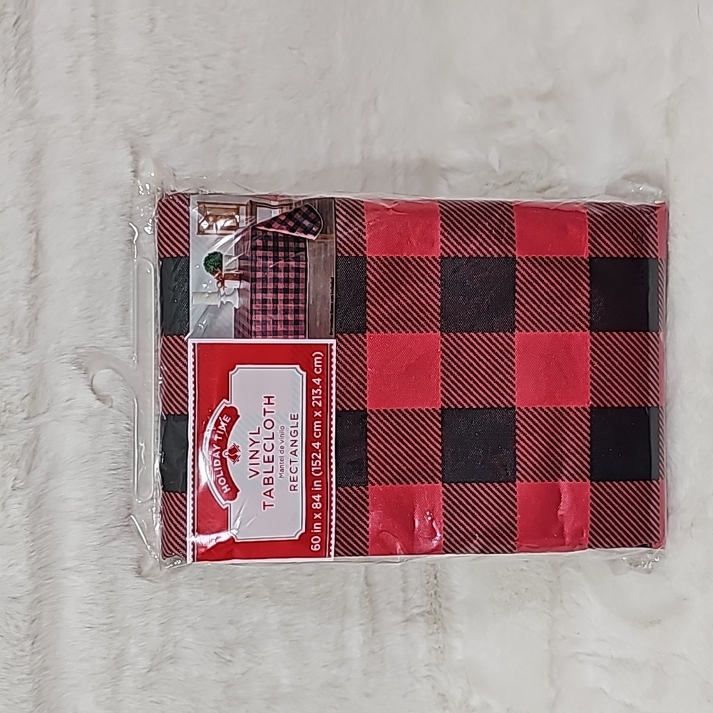 Holiday Time Vinyl Tablecloth Rectangle 60" x 84" Buffalo Plaid Red & Black